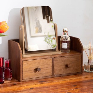 桌面收纳盒实木抽屉式书桌上文具梳妆台化妆品P置物架办公室整理