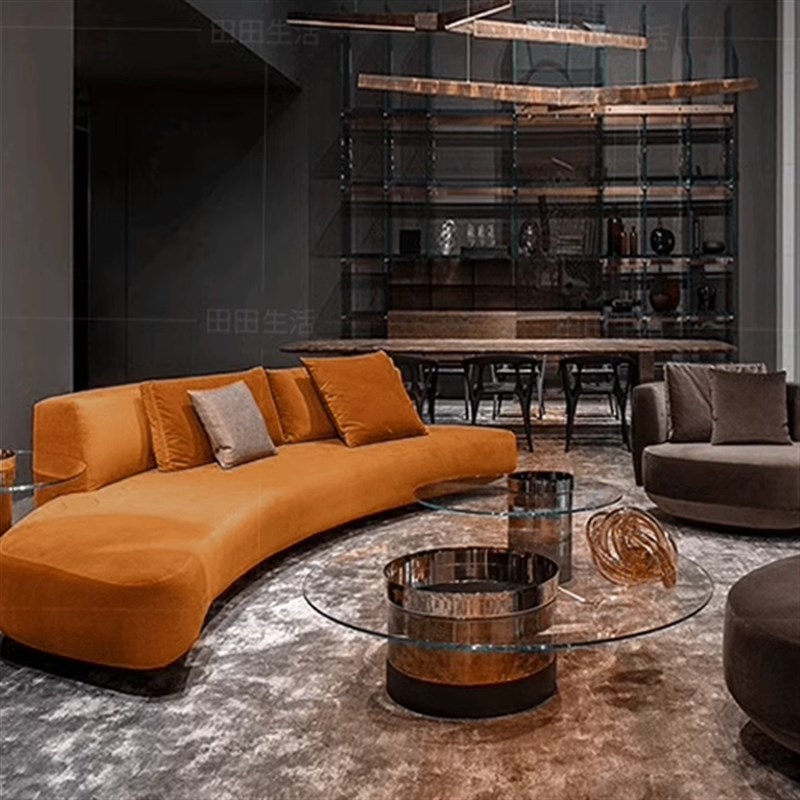 酒店北欧轻奢现代k设计师弧形月牙形创意时尚休闲组合别墅区沙发