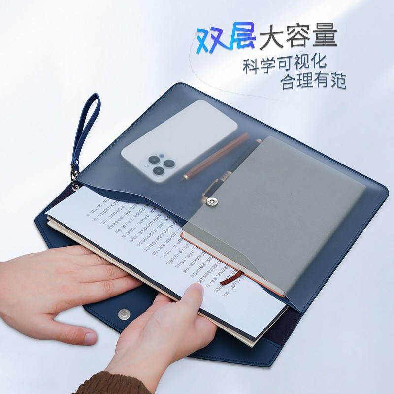皮质商务文件袋A4档案袋t文件夹A5公文包公文袋双层收纳袋磁会议