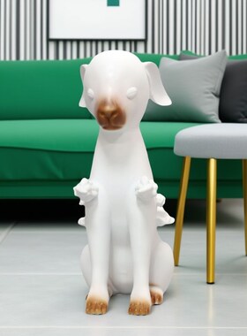 新中式卡通云朵羊树脂动物摆件儿童房客厅样板间玄关家Y居软装饰