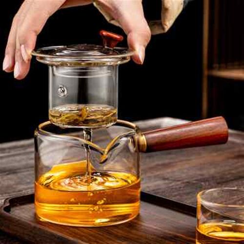 加厚玻璃公道杯茶滤一体过滤套装耐热侧把分茶器功夫茶Z具木把公
