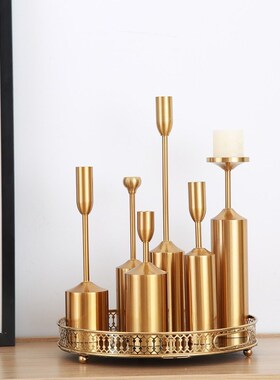 酒店样板间家居烛台饰品六件套蜡烛E台摆件欧式新古典餐桌茶几摆