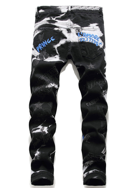 极速Mens Letters Embroidery Black Stch Denim Jeans XEmbroid