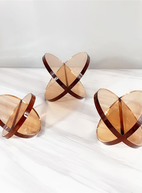 现代简约橘灰色i水晶几何摆件设计师样板房客厅书房纸镇桌面摆设