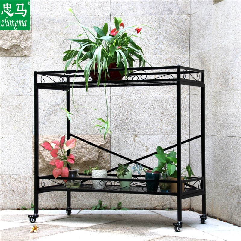 #zhongma/  室外阳台y带轮铁艺多层阶梯户外可移动花架带万向