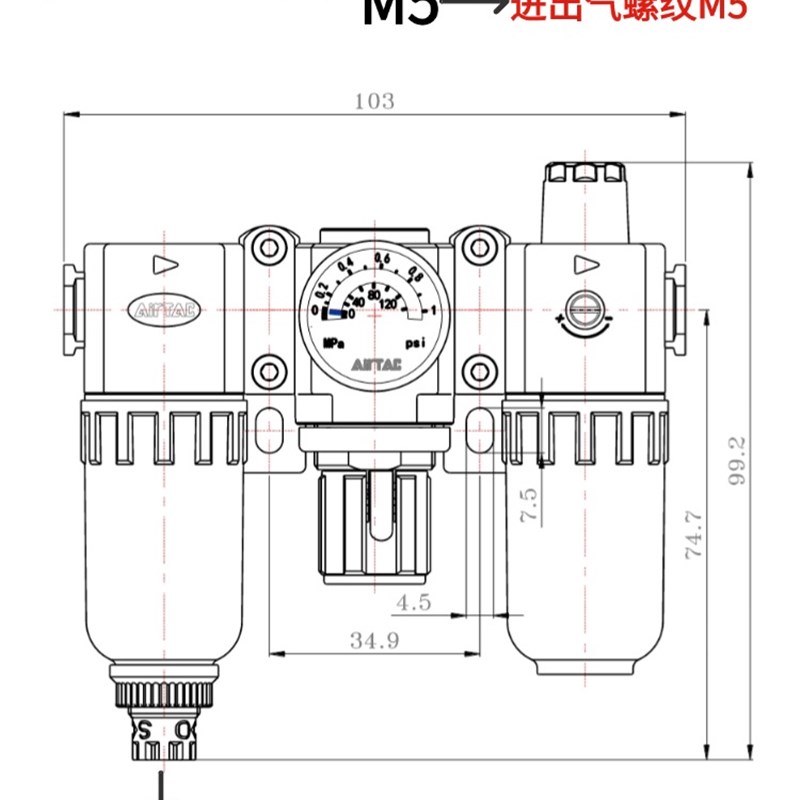 亚德客微型气源调理器GAC100-06S GAEC100-M5S GAC100-06L