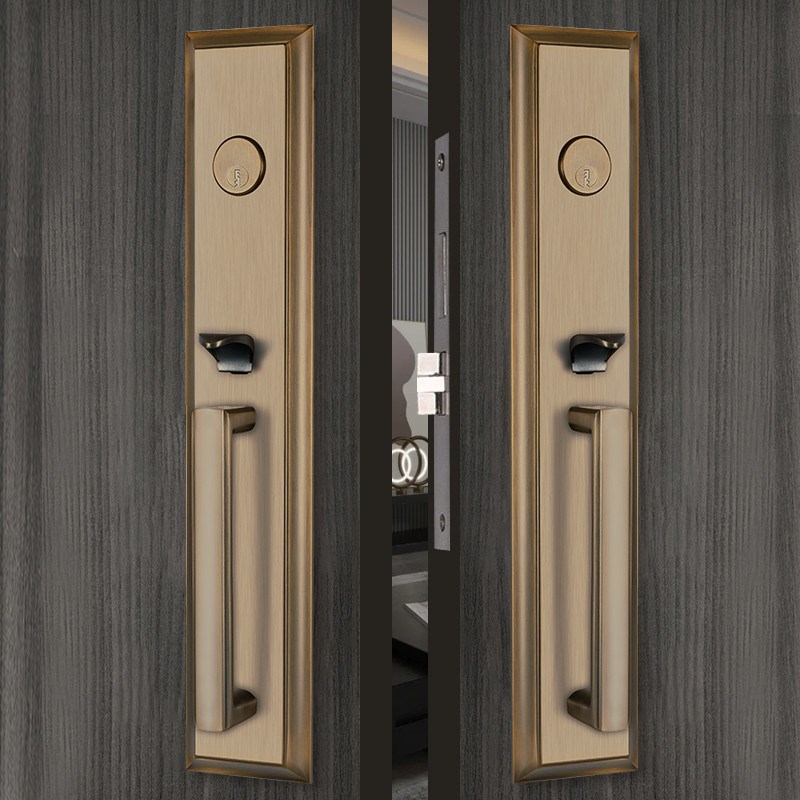 别墅大门木门锁双开简约欧式入户门机械J锁对开子母室内门把手锁