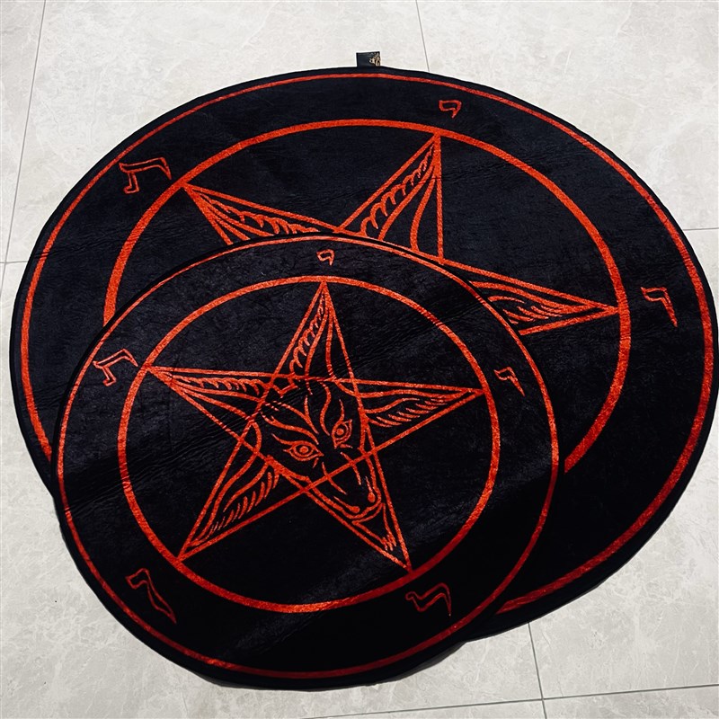 IOC圆环巴佛灭巴风o特山羊头五芒星圆形黑金属暗黑电竞椅垫地毯