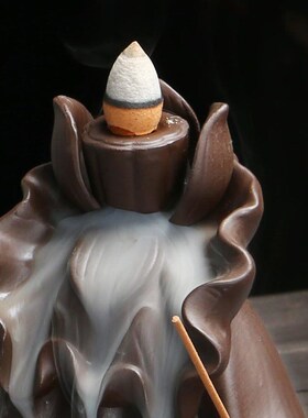 倒流香炉高山流水家居摆件小和尚紫砂工艺品S熏香炉观流烟香座