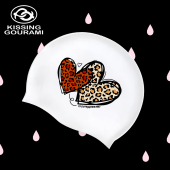 KISSINGGOURAMI豹纹爱心时尚 印花硅胶泳帽女不勒头舒适防水游泳帽