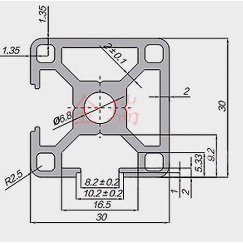极速铝挤型材料欧标3m030N2两面封槽工业铝合金30*30直角立柱两边