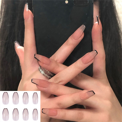 极速24PCS White and Black FrencAh False Nails With Design Ta