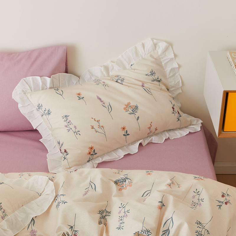 极速田园风荷叶边枕套一对装单只小碎花100全棉枕头Q套单个48x74c