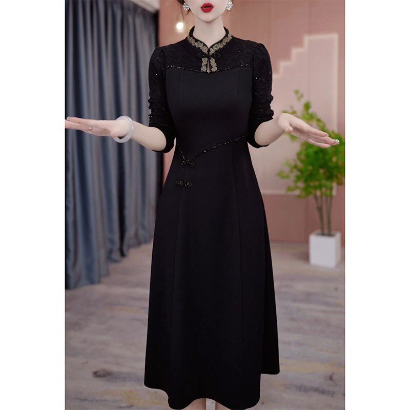 新品改良旗袍长袖连衣裙女2025秋季新款气M质国风显瘦妈妈时尚春