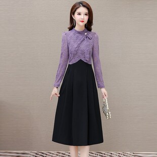 气质时V尚高端修身 新款 妈 贵夫人名媛假两件连衣裙2025年秋季 新品