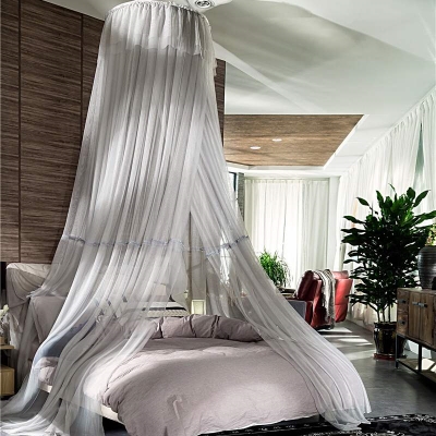 极速白色灰色圆顶蚊帐吊挂网纱落地公主风床幔支架免安装圆Y床1.8
