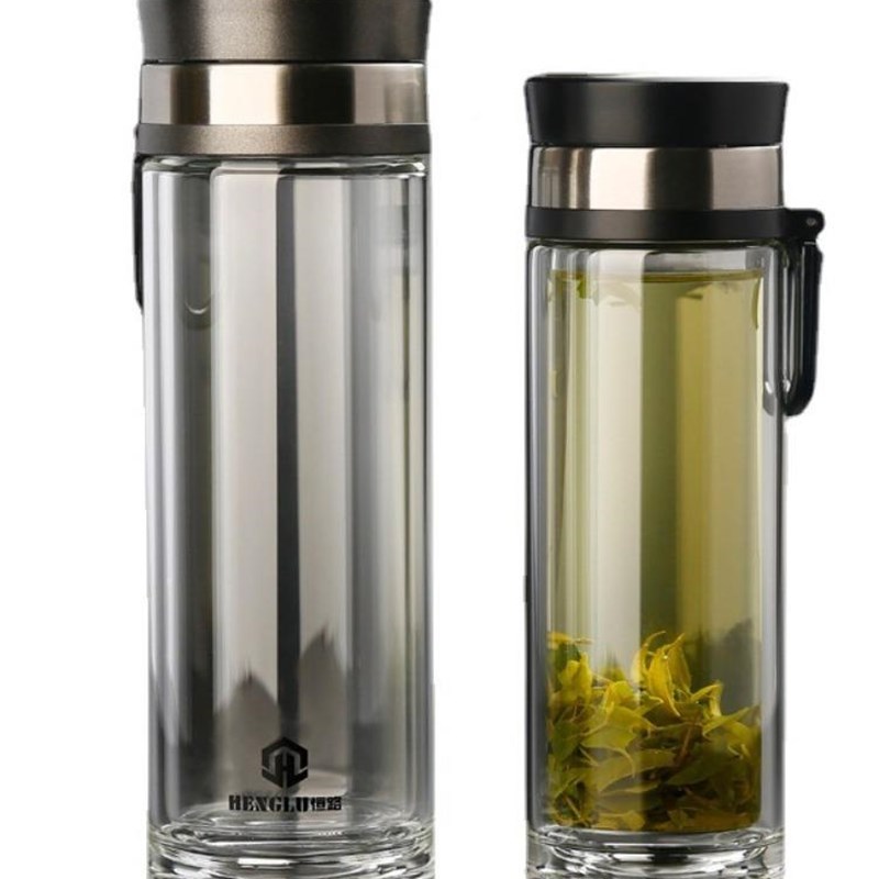 速发新款 恒路大容量茶水分离杯子高硼硅玻璃杯男V士双层透明泡茶