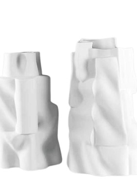 现代简约褶皱纹理陶瓷花器桌面摆件样G板间售楼处隔断层装饰品摆