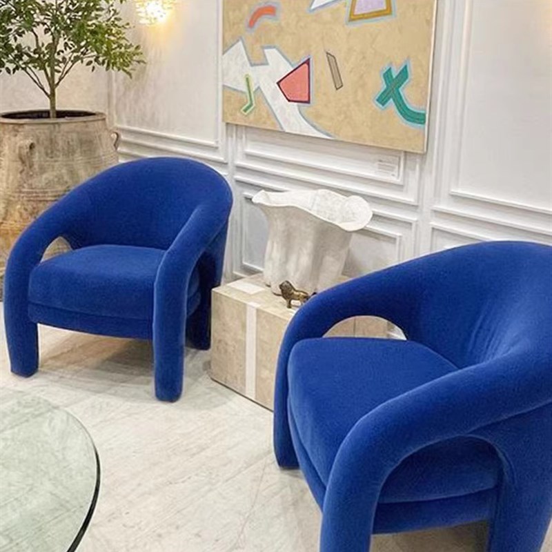 北欧轻奢单人沙发极简创意扶手蓝色沙发椅N设计师简约现代阳台椅