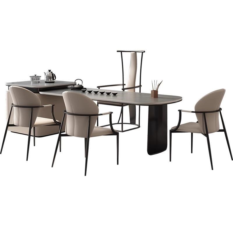 轻奢岩板大板茶台办公室茶桌椅组合D现代简约别墅一体泡茶桌茶几