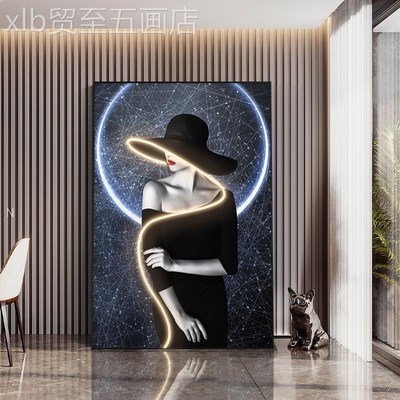 网红发现关轻奢玄装画灯物饰壁光画沙人发背代景墙挂X画客厅落地