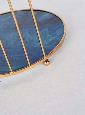 家居摆件时尚精美半边鸟笼餐盘铁艺摆件J电镀拉丝防锈金属饰品摆