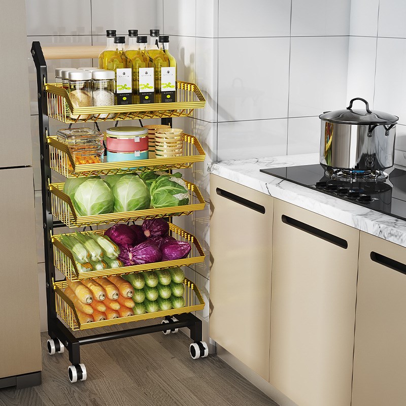 厨房蔬菜置d物架收纳家用落地多层储物架小推车移动用品大全金属