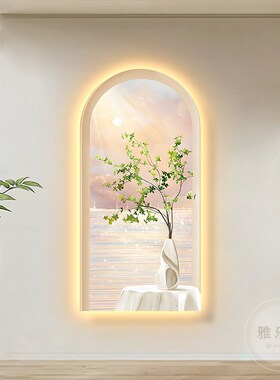 奶油风入户玄关装饰画pled灯画走廊过道挂画法式轻奢风景发光壁画