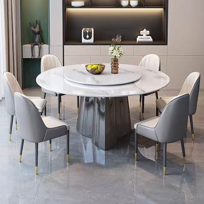 意式轻奢岩板f圆桌现代简约餐桌椅组合家用小户型商用转盘圆形饭