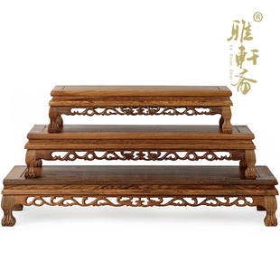 红木工艺b品 木座 石头底座摆件 长方形木托底座 鸡翅木镂空 长60