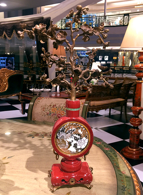 凤凰美居c法式中国风摆件红色陶瓷镶铜凤凰飞舞黄铜梅花摇钱树装