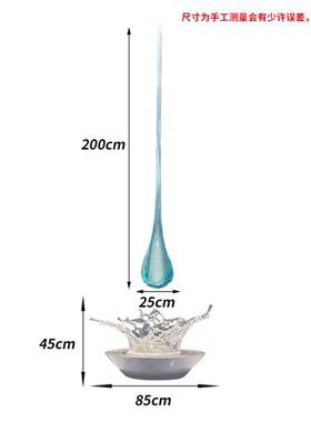 现代酒店会所大堂门厅透明水滴浪花雕塑吊饰树脂水花摆件软装饰品