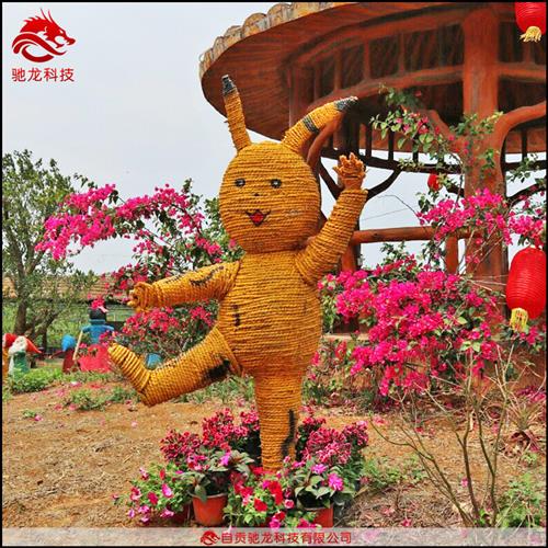 辽宁农民丰收节牛耕田稻草雕塑农耕文化稻草艺术展品厂家