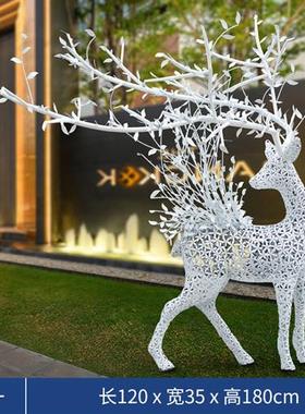 金属几何切面大鹿角动物摆件不锈钢梅花鹿雕塑售楼处酒店艺术装饰