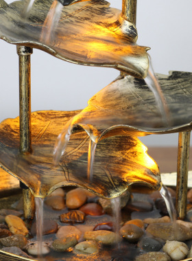 创意桌面荷叶元宝流水喷泉s摆件客厅屏风玄关家居装饰LED 氛围夜