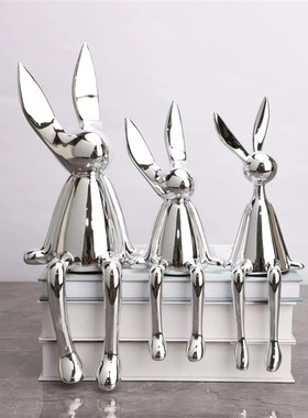 极速欧式简约f电镀卡通坐姿兔摆件客厅儿童房电视柜玄关创意家居