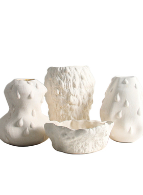 现代简约新中式软装样板间酒店玄关客厅白色陶瓷R花器花瓶摆件组