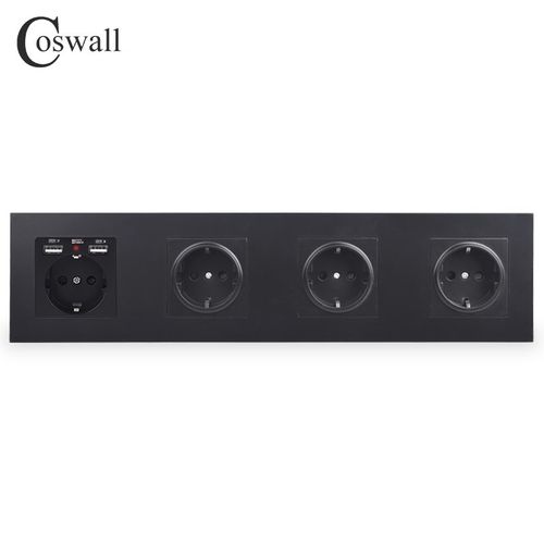 COSWALL 4 Gang Wall EU Socket Grounded + DOual USB Charging
