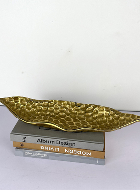 现代轻奢金属铜托盘金色叶子收纳盘创意样K板间餐厅客厅茶几水果