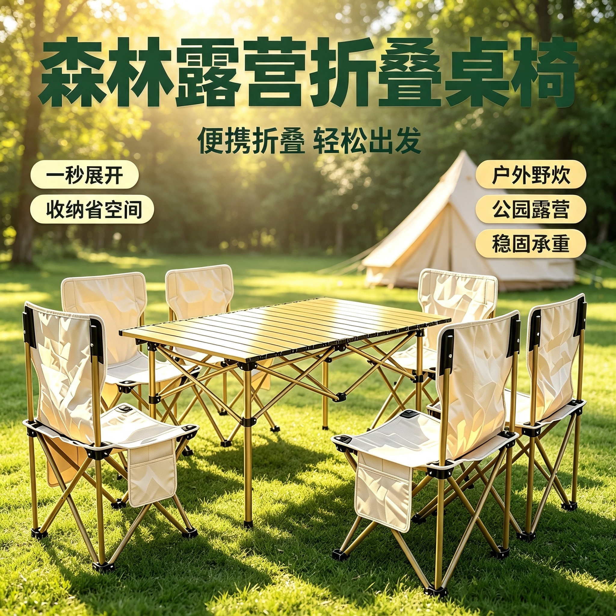户外野营桌椅组合套装露营桌椅加厚便携超轻折叠桌椅摆摊烧烤椅子