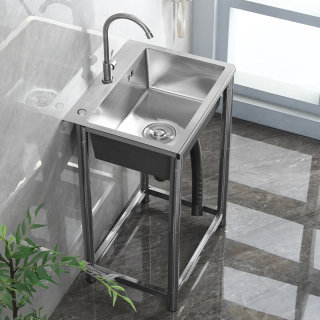 厨房不锈钢水槽单槽洗菜盆手工水池带支架子家用加厚洗手盆洗