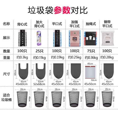 垃圾袋家用手提式加厚办公室用大号抽绳宿舍用学生背心黑色塑料袋