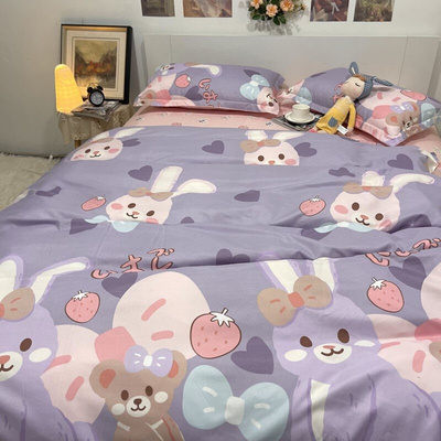 四件套水洗棉床上春秋被罩被套z宿舍床单三件套学生单人被罩夏卡