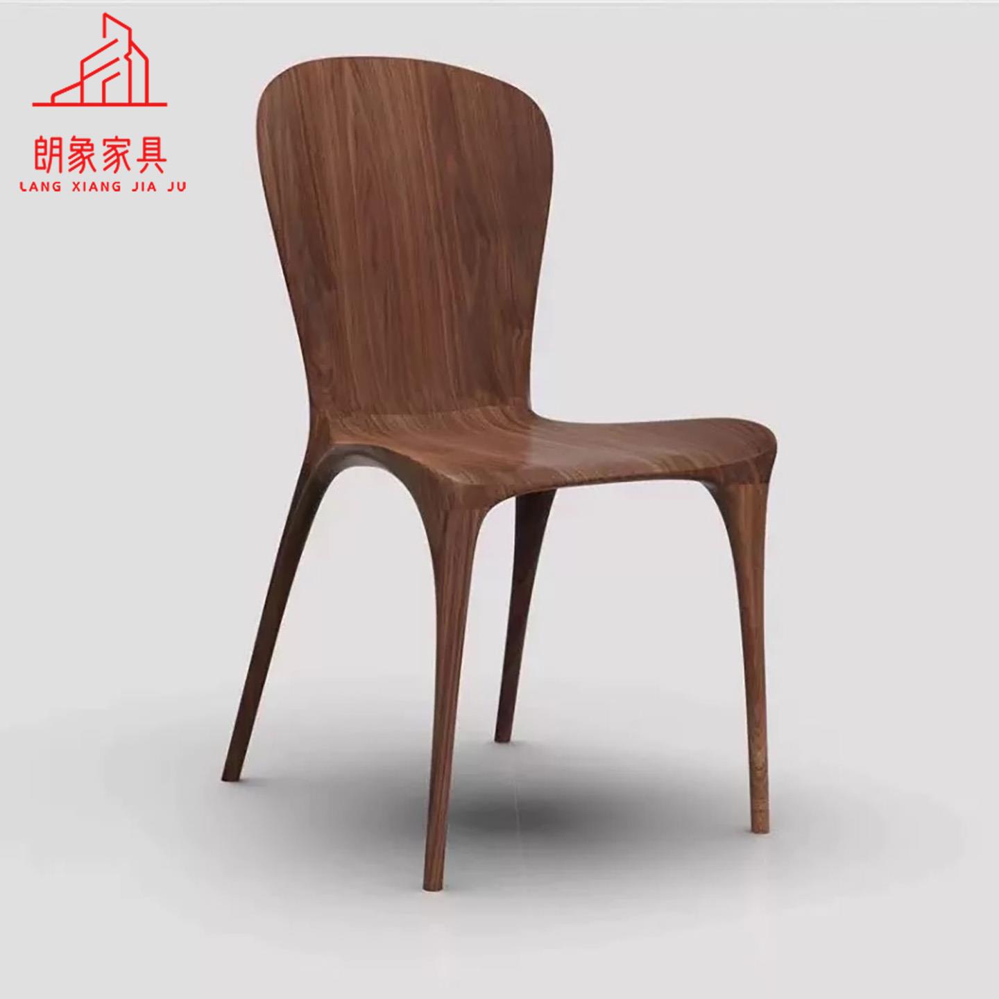 实木餐椅北美黑胡桃木尤里卡椅曲面全榫卯休闲北欧原木家用靠背椅