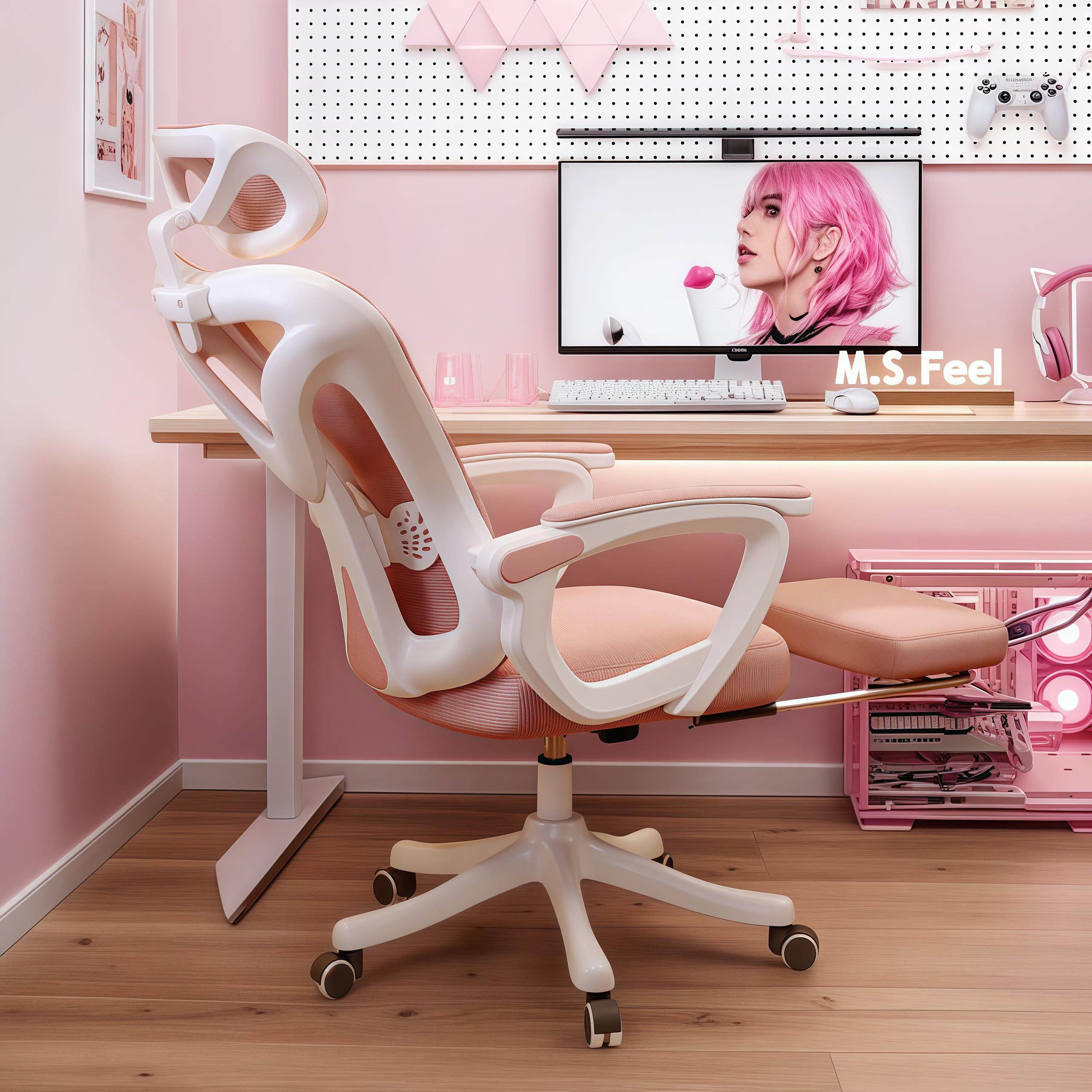 椅子舒服久坐电竞椅女生卧室电脑椅办公椅午睡两用粉色人体工学椅