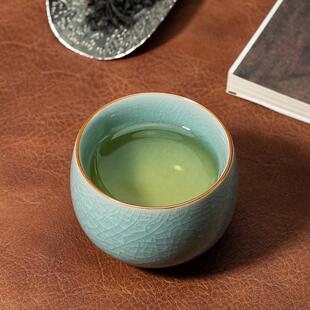 天青陶瓷手工汝窑冰花主人杯功夫茶具开片可养家用收藏高档礼品