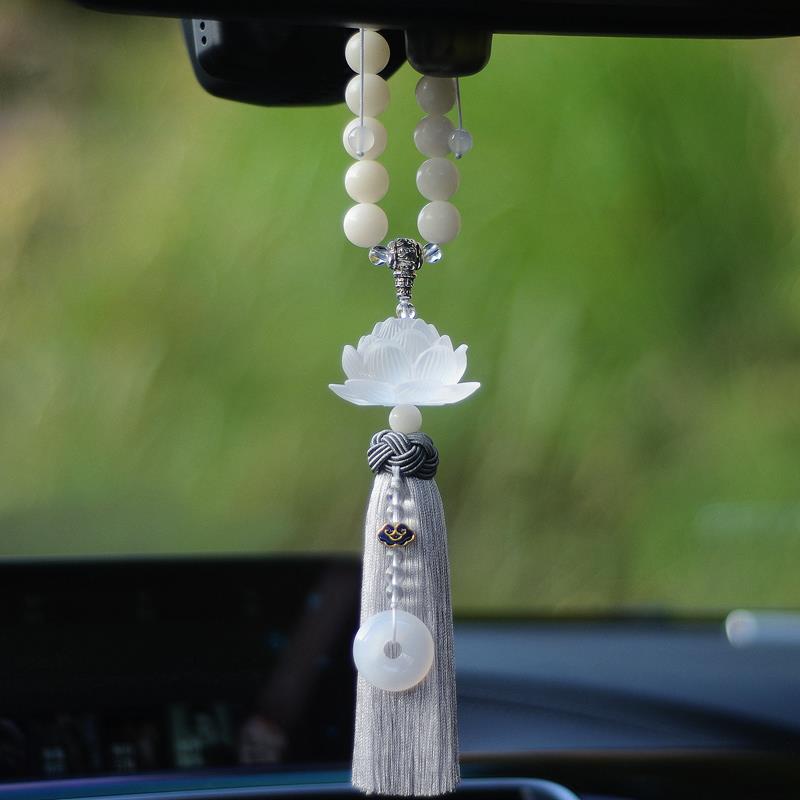 高档汽车挂件车内吊饰琉璃莲花车挂饰品中国风新款车载后视镜吊坠