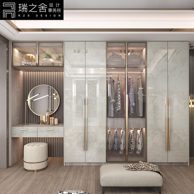 现代简约一门到顶衣柜带梳妆台一体储物柜轻奢家用卧室亮光大衣橱