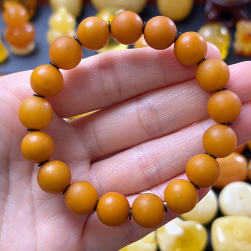 卡11+！橘皮蜜蜡圆珠手串