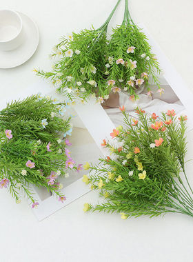 仿真花7叉茉莉花 家居装饰小花束小清新花艺摆设婚庆布景道具假花